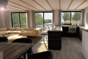 Die Luxus-Hausboote sind mit einer Einbaukücke und einem großen Wohnbereich ausgestattet