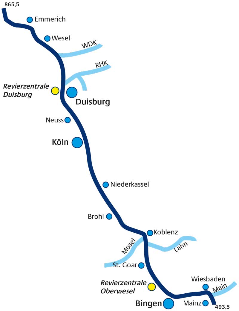 der rhein karte Rhein Karte. © WSV   Binnenschifffahrt Online