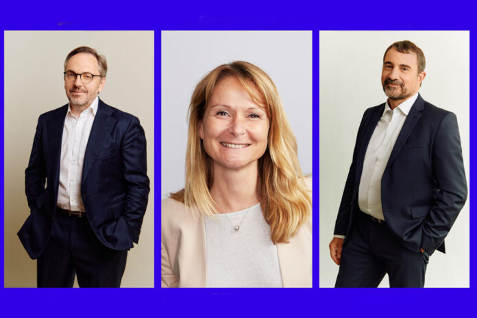 (v.l.): David-Olivier Tarac (Group Chief Financial Officer), Stéphanie Hervé (Group Executive Vice President, Contract Logistics) und Amaury Valicon (Group Chief Performance Officer) © Geodis