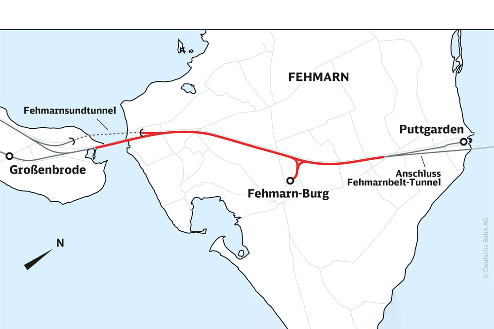 Verlauf der Fehmarn-Belt-Querung auf der Insel